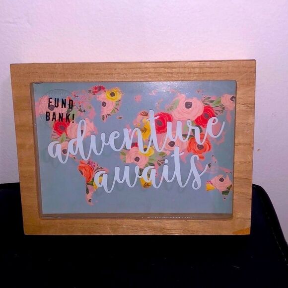 Eccolo Adventure awaits piggy bank savings money jar clear wooden picture frame - Picture 4 of 10